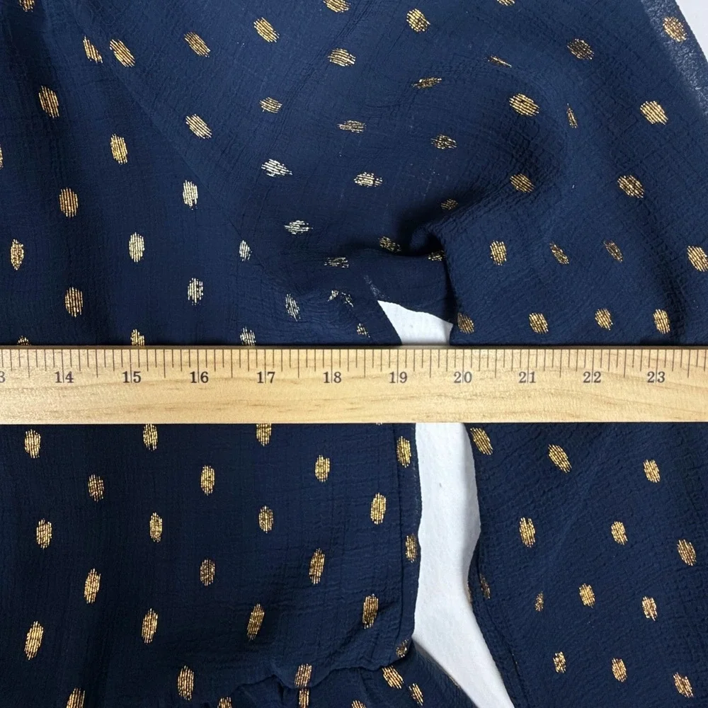 Blu Pepper Navy Blue Gold Metallic Foil Clip Dot Tiered Mini Dress Womens Medium